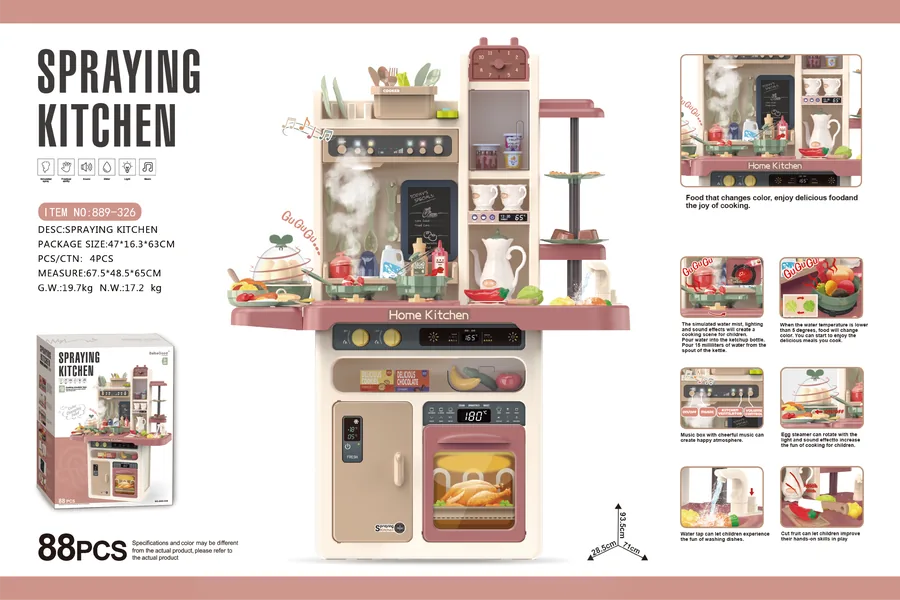 Bulk 93.5cm Spray Kitchen (Premium Version) with Spray, Egg Steamer, Color-Changing Food, Light and Music - MOQ 12