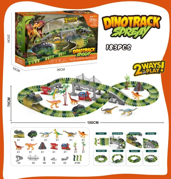 Battery Operated 183PCS Dinosaur Track Toy for Kids Slot Car Racing Track with Light Supported Customized Package view 3