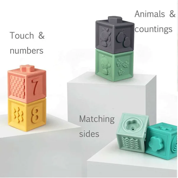 Montessori Sensory Infant Bath Toys Soft Stacking Blocks for Baby view 3