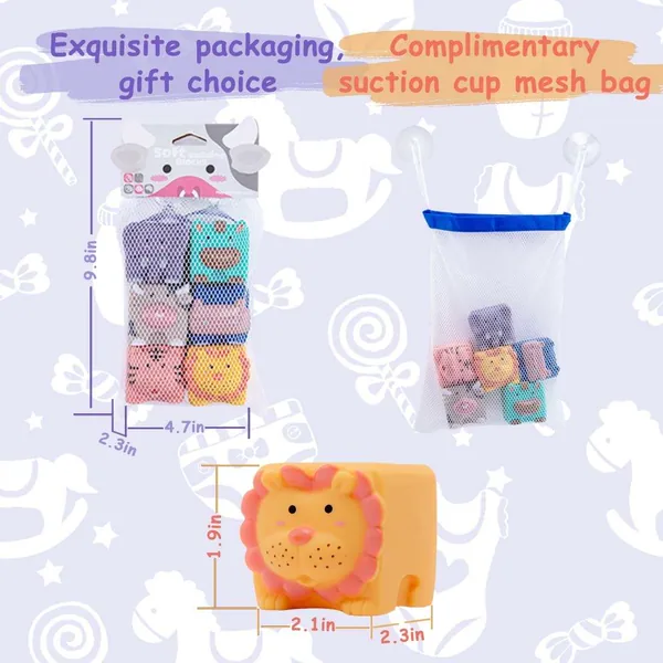 Chewable Squeeze 6 PCS Animals Shapes Set Baby Educational Silicone Bath Montessori Toys Soft Building Blocks view 3