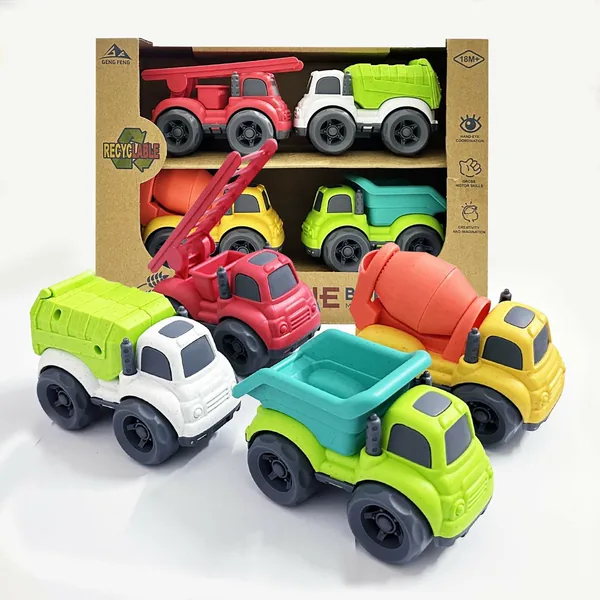 Toddler Car Toys 4 Pcs Dump Truck & Mixer Cement Set BPA Free ABS Plastic Educational Outdoor Toys for 2 to 4 Years