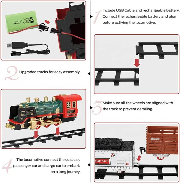 Kids Toys Christmas Gifts Train Set for Christmas Tree Rechargeable Electric Train for Kids With Remote Steam Lights Sound