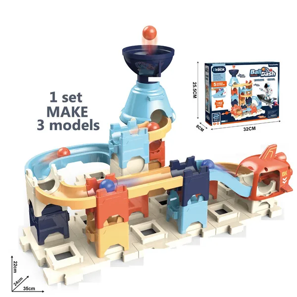 Kids Building Block Ejection Ball Run Toy Set with 3 Changeable Shapes Marble Race Track for Boys Girls