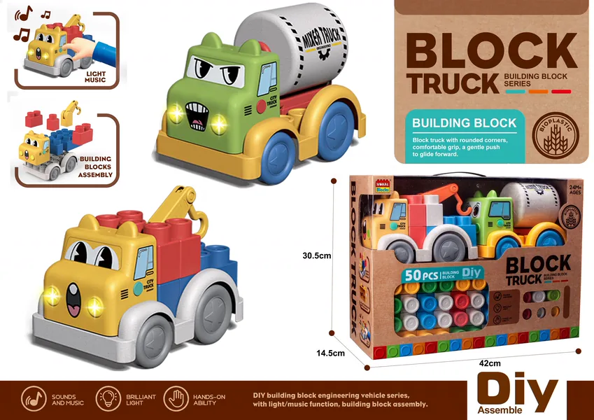 2024 Bioplastic Wheat Straw 50pcs Educational Kids Building Block Sets DIY Assemble Building Blocks Cars Truck Toys view 2