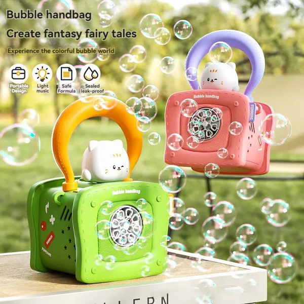 Kitten Machine Bubble Gun for Kids with Music Light-up Plastic Automatic Outdoor Toy Birthday Gift