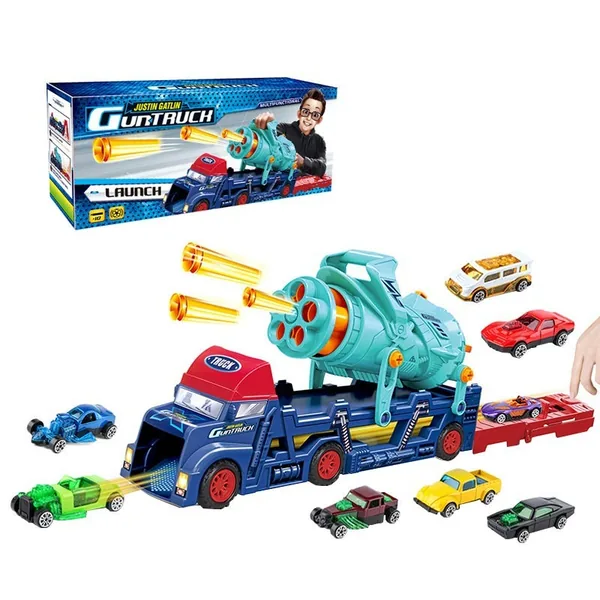 Plastic Racing Truck Children Soft Bullet Toy with Diecast Toy Car 8PCS Catapult Ejection Transport Car view 4