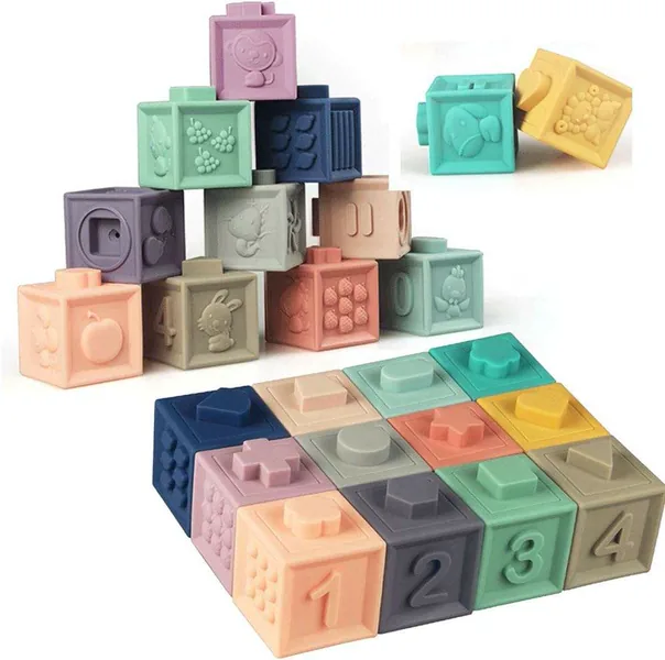 Montessori Sensory Infant Bath Toys Soft Stacking Blocks for Baby