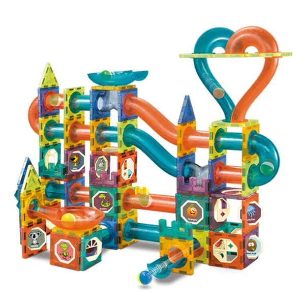 Educational Magnetic Building Blocks 188PCS of Marble Run Track 3D Plastic Pipe Magnetic Bricks view 4
