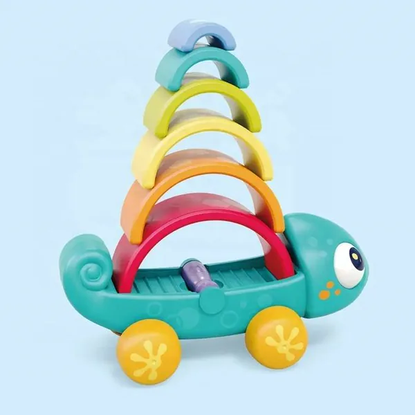 Baby Educational Toys Early Educational Pull Along Dinosaur Rainbow Toys Puzzles Creative Assembling Building Blocks view 2