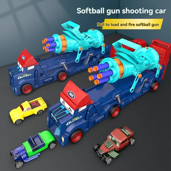 Plastic Racing Truck Children Soft Bullet Toy with Diecast Toy Car 8PCS Catapult Ejection Transport Car