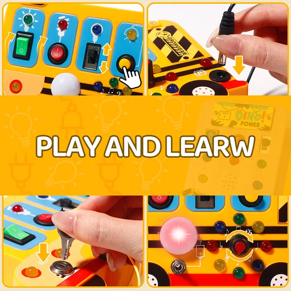 Montessori Board Sensory Toys for 2 to 4 Years with LED Light Switches School Bus Shape Fidgeting Board Travel Toys view 6