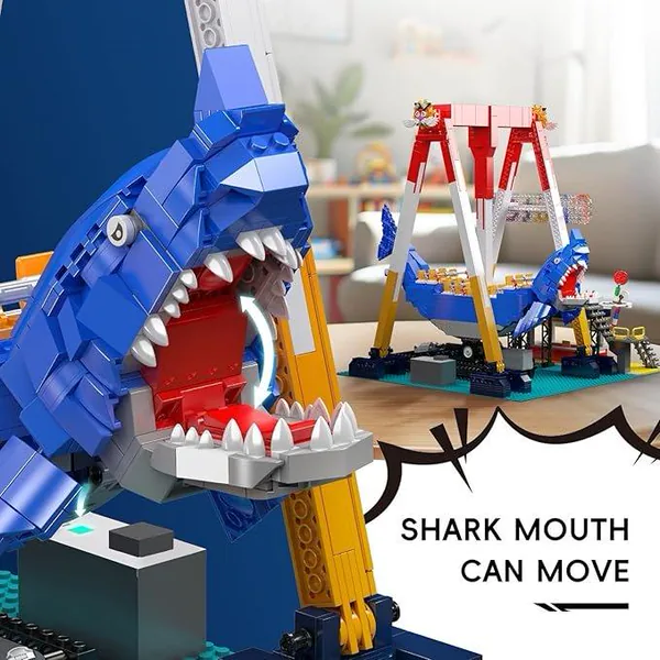 Pirate Ship Sports Theme Building Set 1922+ Pcs Educational Toy Plastic Model Kit Shark Shape Swing Boat Motor Home Decoration view 3