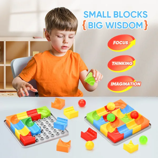 Kids Educational DIY Puzzle Toys Color Writing Board and Balance Ball Track Building Blocks Set of Drawing Board Toys view 3