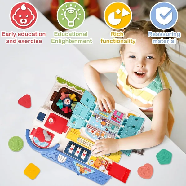 Busy Board for Toddlers Montessori Locks Toys Baby Music Toys Sensory Fidgets Latches Board Activity Board for Fine Motor Skills view 6