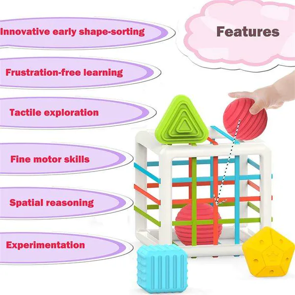 Baby Sorter Toy Colorful Cube and 6 Pcs Multi Sensory Shape Montessori Educational Developmental Learning Toys