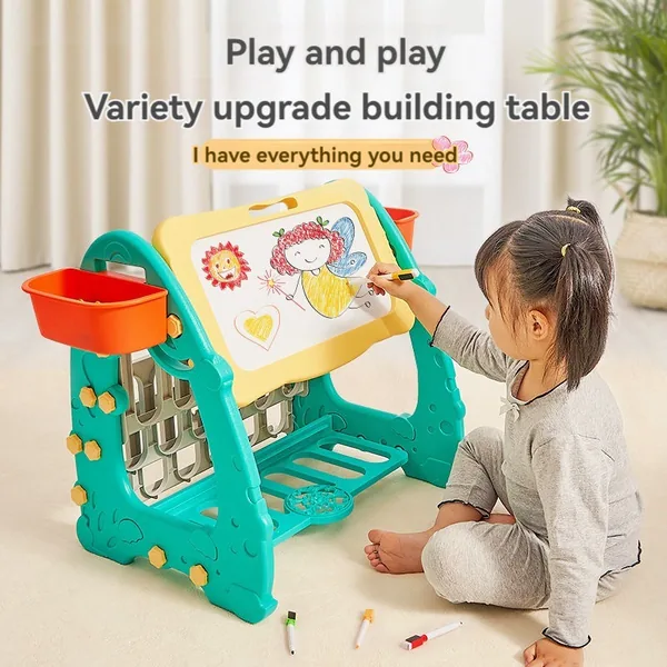 4 In1 Children 163PCS Building Blocks Toy Set with Kids Draw Table Pretend Play Toy Early Educational Toy view 6