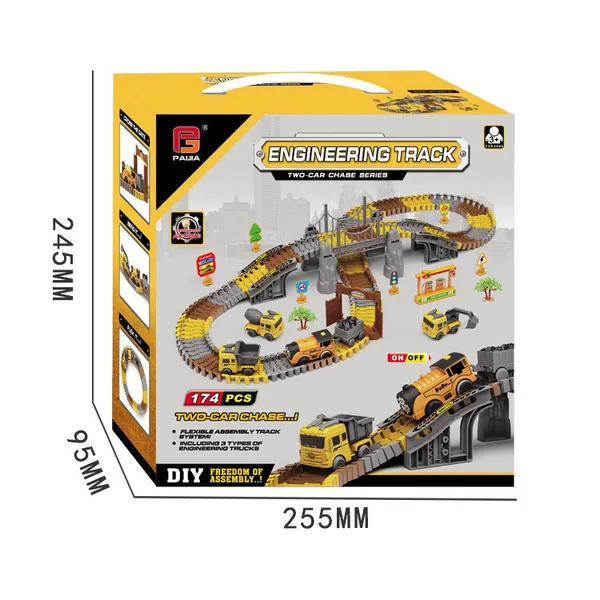 Electric 174Pcs Slot Car Race Rrack Sets Flexible Track Play Set Plastic Dinosaur Track Toy With 4pcs Construction Car for Boys view 6