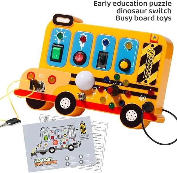 Montessori Board Sensory Toys for 2 to 4 Years with LED Light Switches School Bus Shape Fidgeting Board Travel Toys view 7