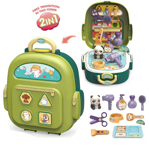 Kids 2 in 1 Kitchen Food Set Pretend Play Toy Doctors Ornaments Colored Clay Tools Pets Desserts Theme Backpack Toy for Children