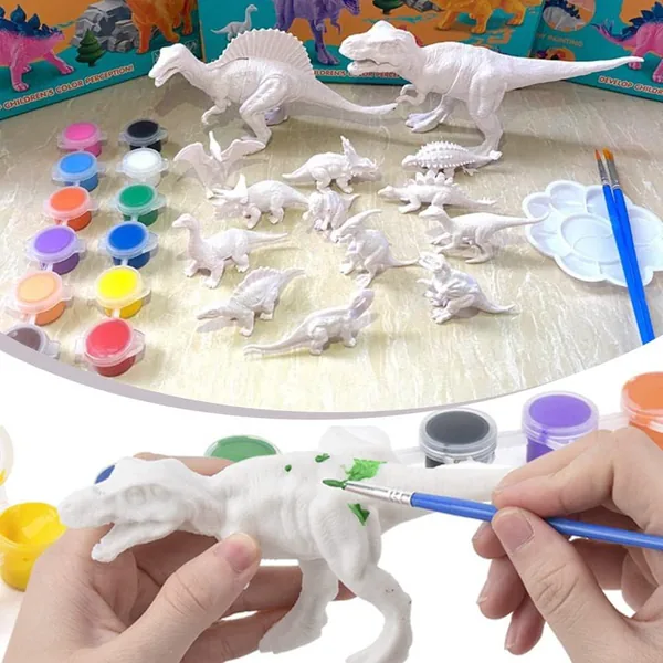 Dinosaur Toys for Kids 2 in 1 Dinosaurs Painting Kits and Pull Back Cars for Boys Arts and Crafts Set view 2