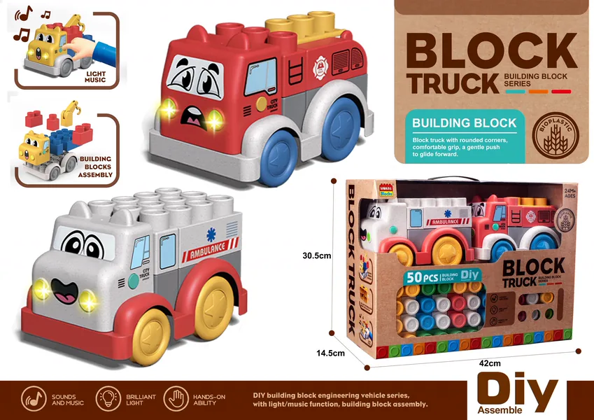 2024 Bioplastic Wheat Straw 50pcs Educational Kids Building Block Sets DIY Assemble Building Blocks Cars Truck Toys view 4