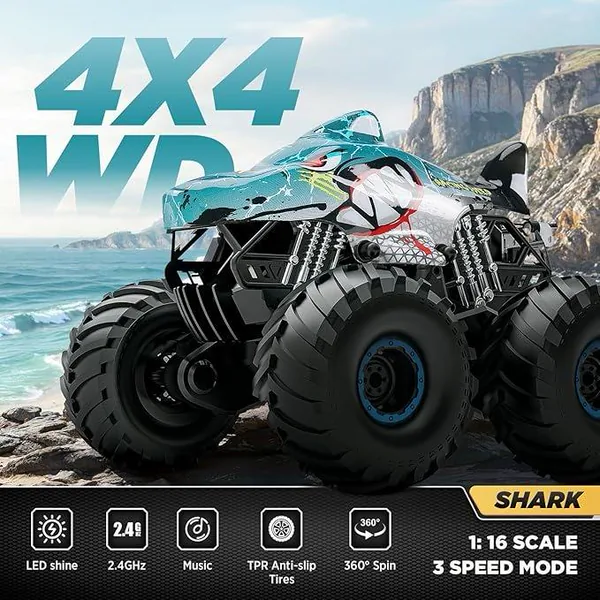 Remote Control Shark Car 2.4Ghz Remote Control Monster Trucks with Spray Light-up Music RC Stunt Car view 5