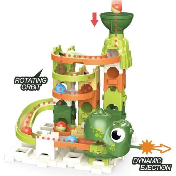 3 in 1 Dinosaur Toys for Kids Roll Ball Building Blocks Track Toys Marble Run Set