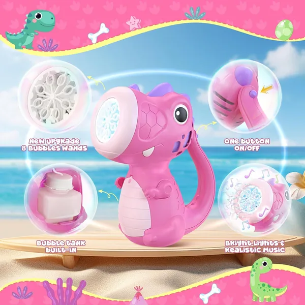 Children Plastic Bubbles Maker Automatic Dinosaur Bubble Machine Toys With Music and Lights view 2