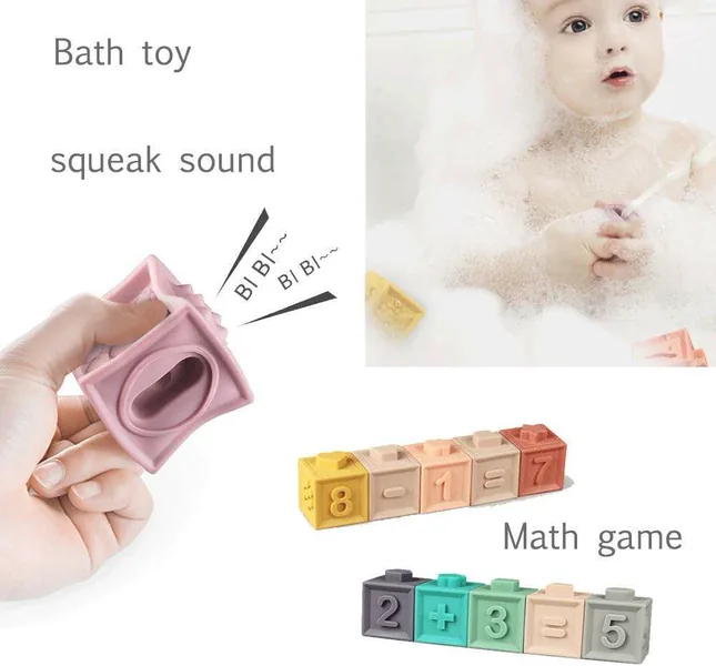 Montessori Sensory Infant Bath Toys Soft Stacking Blocks for Baby view 2