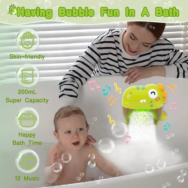 Baby Bath Toys Cartoon Dinosaur Music Soap Blowing Bubble Machine Animal Bath Toys Set for Kids view 2
