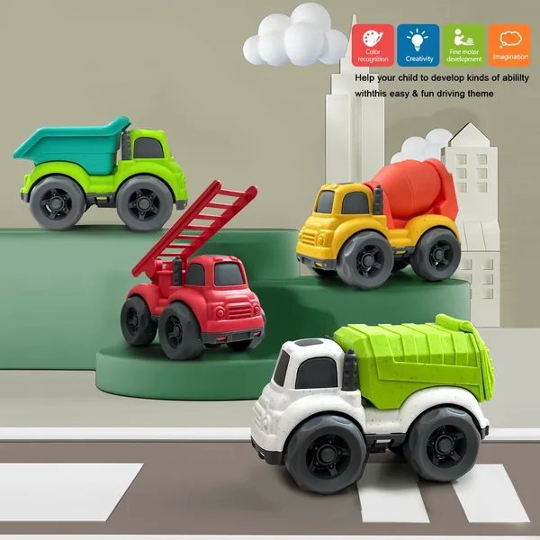 Toddler Car Toys 4 Pcs Dump Truck & Mixer Cement Set BPA Free ABS Plastic Educational Outdoor Toys for 2 to 4 Years view 3