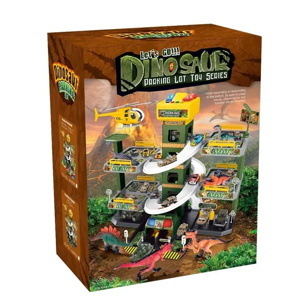 Slot Toys 76 PCS Plastic Assemble 5 Floor Parking Lot Rail Race Track Car Dinosaur DIY Slot Toys with Helicopter for Kids view 3