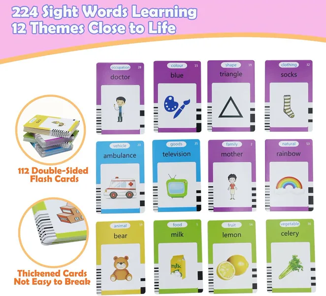 Interactive Talking Flash Card Toy for Boys 2-4 Years Kids Learning Sight Words for Speech Therapy Educational Cognitive Cards view 8