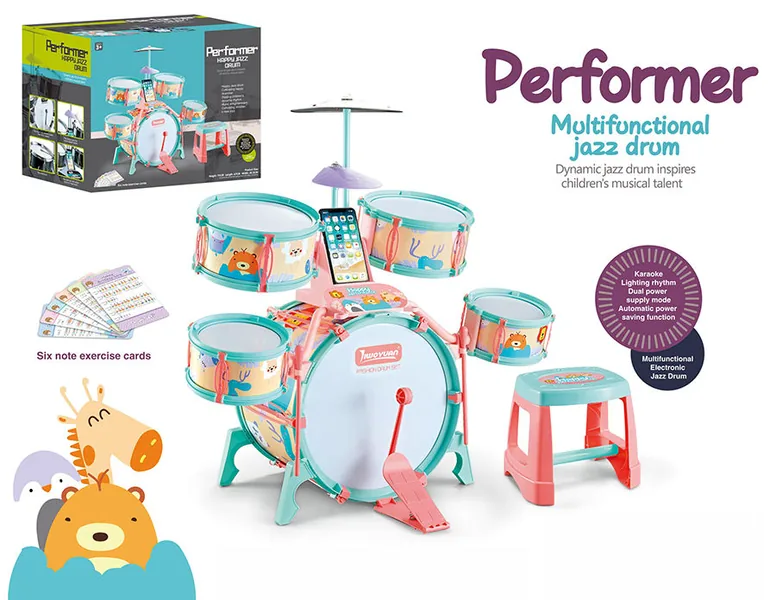 Electronic Drum Set Educational Musical Instrument Toys Plastic DrumToys Kids Performer Jazz Drum Set With Cards view 2