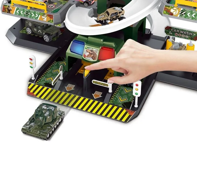 Slot Toys 76 PCS Plastic Assemble 5 Floor Parking Lot Rail Race Track Car Dinosaur DIY Slot Toys with Helicopter for Kids view 4