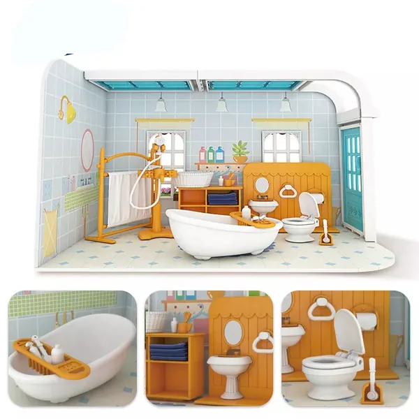 Kids Educational Toys DIY Bathroom Cottage 3D Furniture Bathroom Assemble Miniature House Model Toy Diy for KIDS view 4