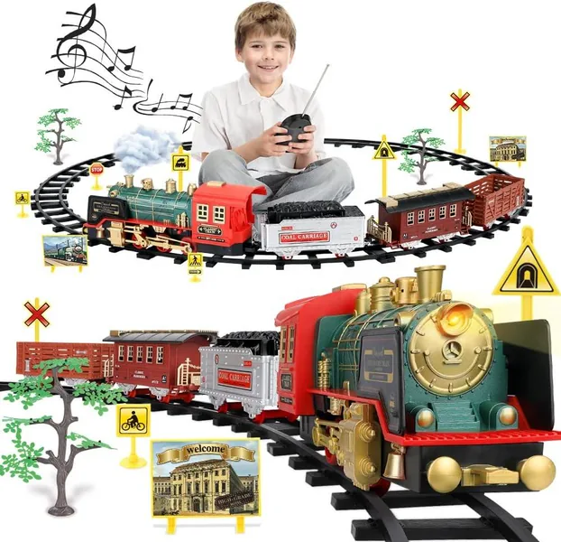 Kids Toys Christmas Gifts Train Set for Christmas Tree Rechargeable Electric Train for Kids With Remote Steam Lights Sound view 5