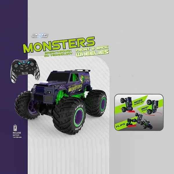 New Latest 2.4G Standing Stunt RC Car 360 Rotating 1/10 Scale Driving Flip Stunt Drift Monster Remote Control Car Toy view 2