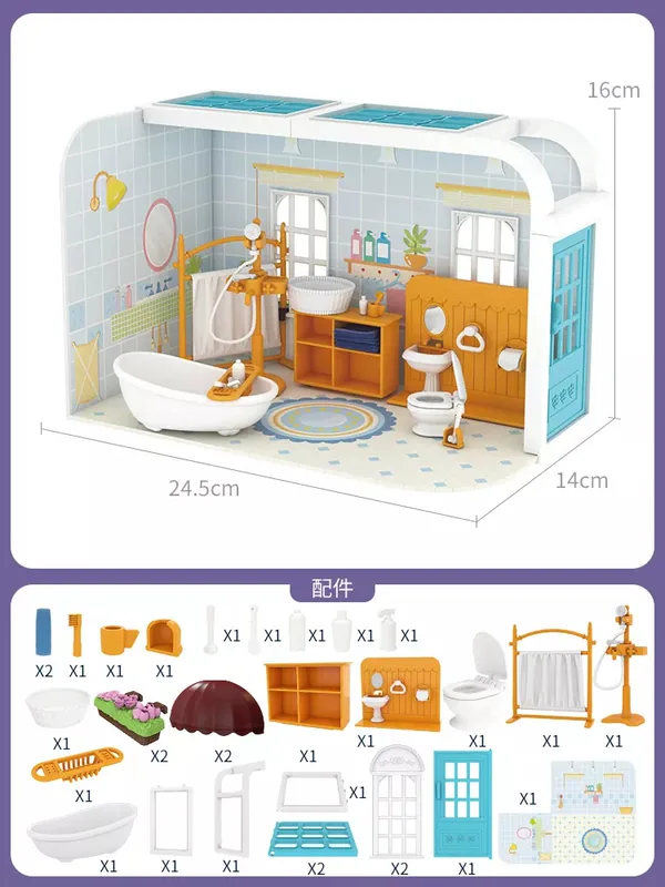 Kids Educational Toys DIY Bathroom Cottage 3D Furniture Bathroom Assemble Miniature House Model Toy Diy for KIDS view 6