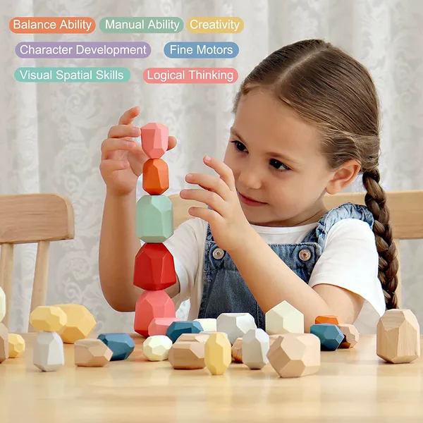 New Plastic Stacking Rocks Balance Stones Toy Educational Montessori Building Block Toys view 3