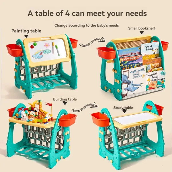 4 In1 Children 163PCS Building Blocks Toy Set with Kids Draw Table Pretend Play Toy Early Educational Toy view 4