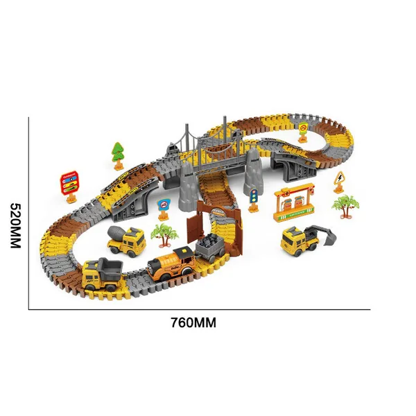 Electric 174Pcs Slot Car Race Rrack Sets Flexible Track Play Set Plastic Dinosaur Track Toy With 4pcs Construction Car for Boys view 4