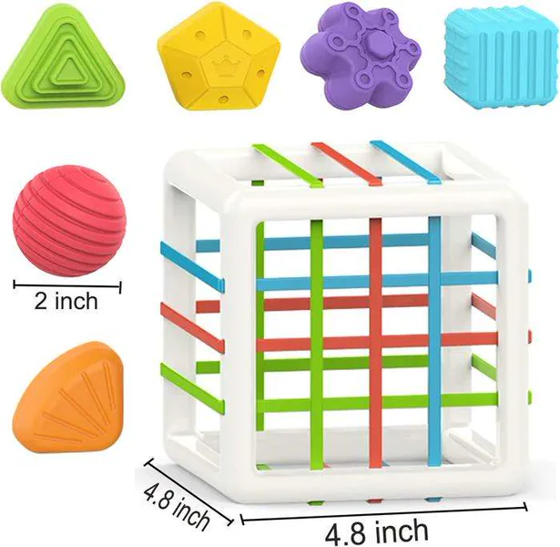 Baby Sorter Toy Colorful Cube and 6 Pcs Multi Sensory Shape Montessori Educational Developmental Learning Toys view 3