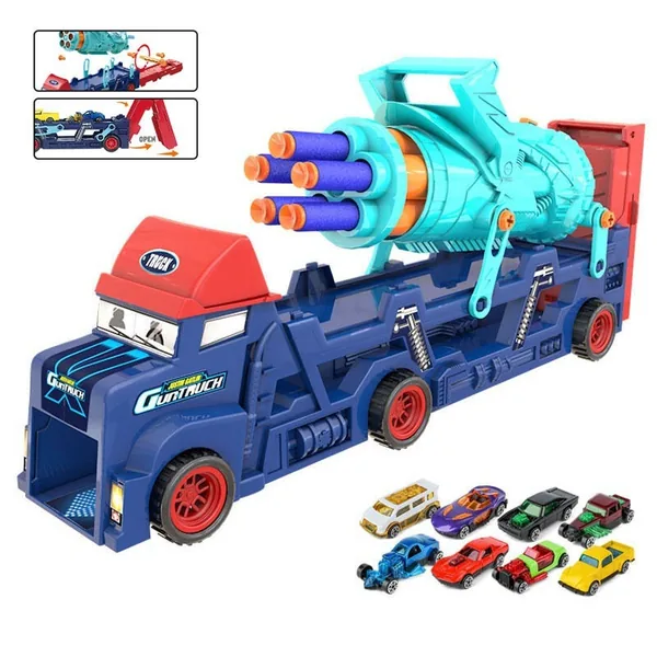 Plastic Racing Truck Children Soft Bullet Toy with Diecast Toy Car 8PCS Catapult Ejection Transport Car view 3