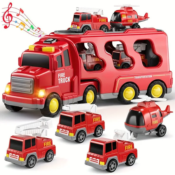 5 in 1 Friction Powered Fire Truck Play Set for Kids Toys Educational Plastic Interchangeable Vehicles Truck Toys for Boys view 8