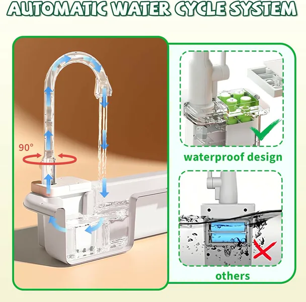 3-in-1 Plastic Toddler Kitchen Pretend Play Sink with Running Water Toy Pool Floating Fishing Toys in Color Box Packaging view 3