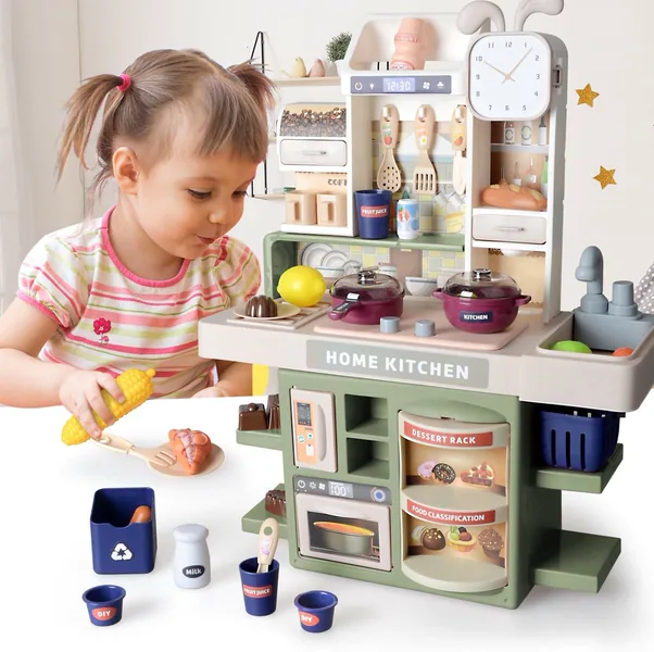 Kids Pretend Play Toys Kitchen Set with Cooking Stove Simulation of Spray 42CM Mini Kitchen Accessories Set view 4