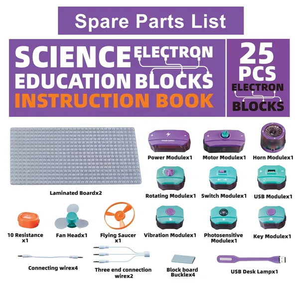 Educational Stem Toys Children Circuit Experiment Starter Kit 25PCS Science Experiment Snapping Electronic Circuit Kit view 3