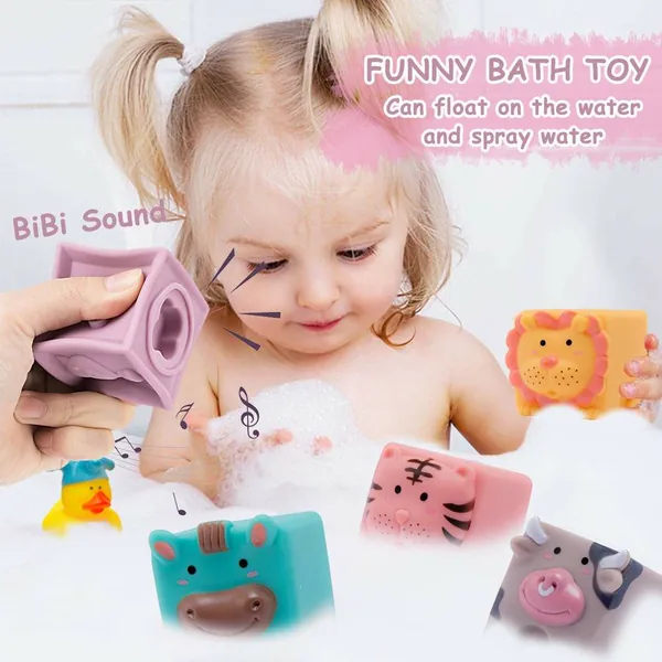 Chewable Squeeze 6 PCS Animals Shapes Set Baby Educational Silicone Bath Montessori Toys Soft Building Blocks view 5