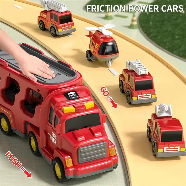 5 in 1 Friction Powered Fire Truck Play Set for Kids Toys Educational Plastic Interchangeable Vehicles Truck Toys for Boys view 6